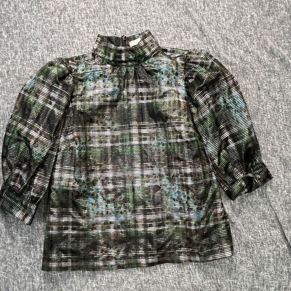Marie Oliver Daniela puff sleeve Blouse - Metallic plaid size Small - Picture 1 of 5